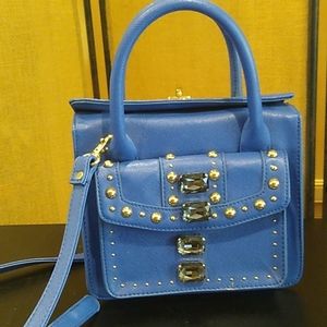 Crossbody Purse, Blue color with gold studs and gems